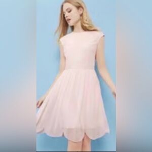 Ted Baker embellished pink chiffon dress with scalloped hem sz TB3/US 8 FLAWS!!